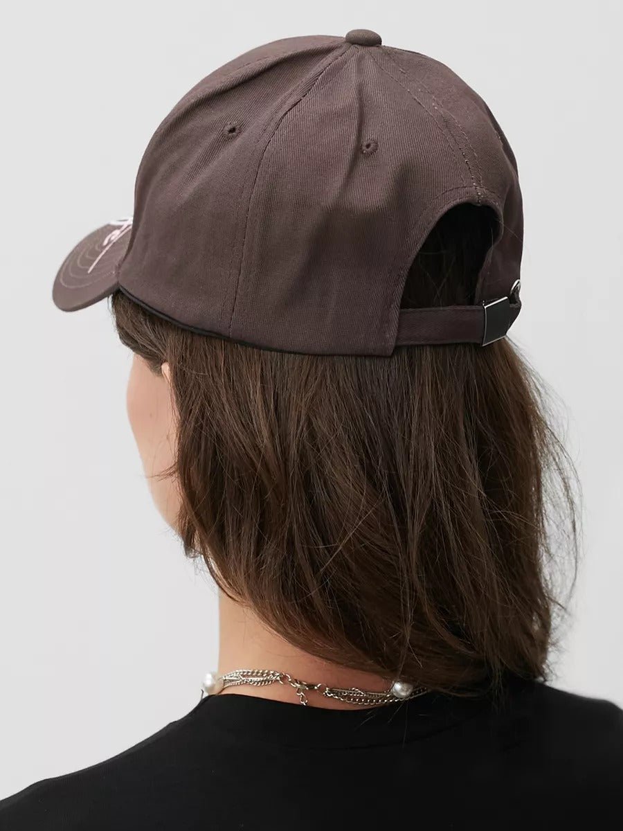 Casquette logo Vintage brodée, coton respirant, style urbain, visière courbée, ajustable, modèle Nell - Casquette - Marron