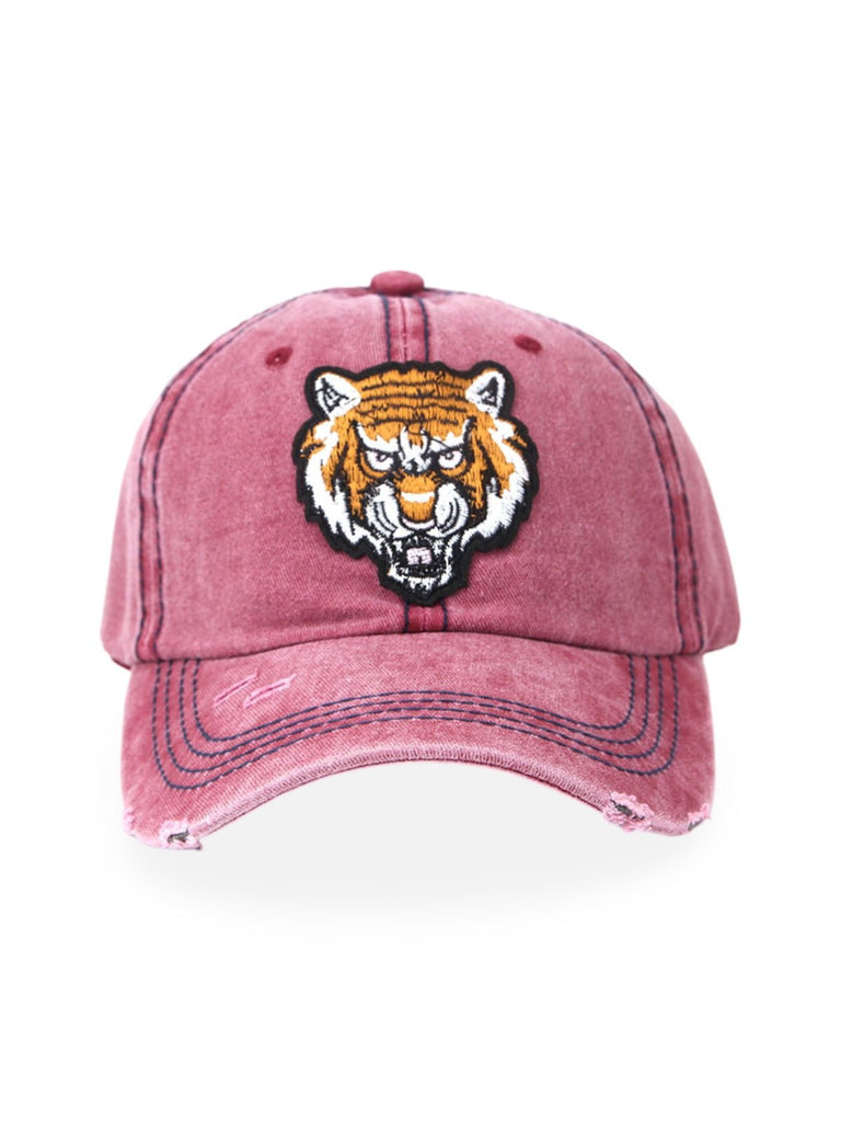 Casquette tigre brodée, style vintage, coton délavé, look usé, mode urbaine, modèle Tigro - Casquette - Rose