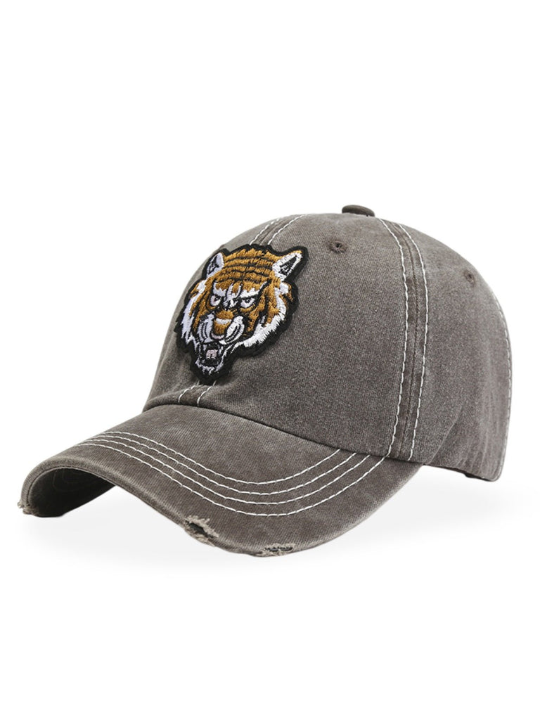 Casquette tigre brodée, style vintage, coton délavé, look usé, mode urbaine, modèle Tigro - Casquette - Gris