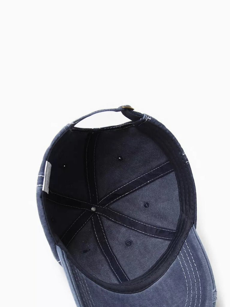 Casquette tigre brodée, style vintage, coton délavé, look usé, mode urbaine, modèle Tigro - Casquette - Bleu