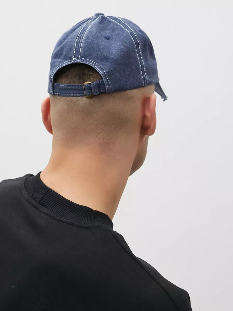 Casquette tigre brodée, style vintage, coton délavé, look usé, mode urbaine, modèle Tigro - Casquette - Bleu