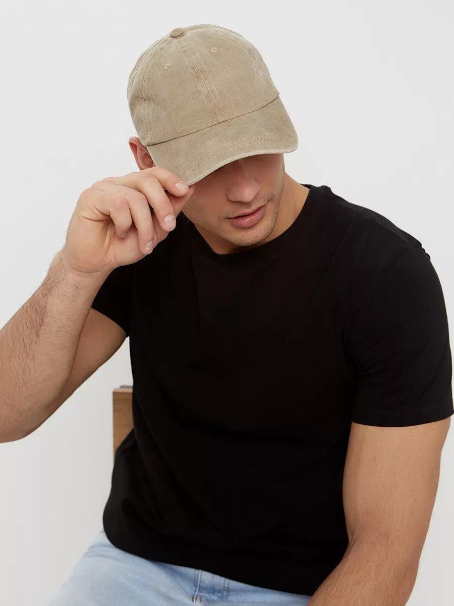 Casquette unisexe coton délavé, au style rétro, visière courbée, réglable, modèle Méty - Casquette - Beige