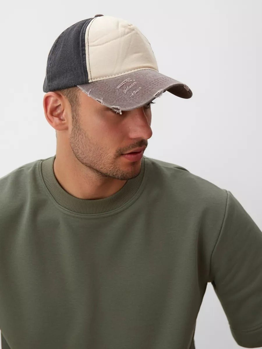 Casquette vintage délavée, coton respirant, visière courbée, ajustable, look usé, modèle Houno - Casquette - Gris