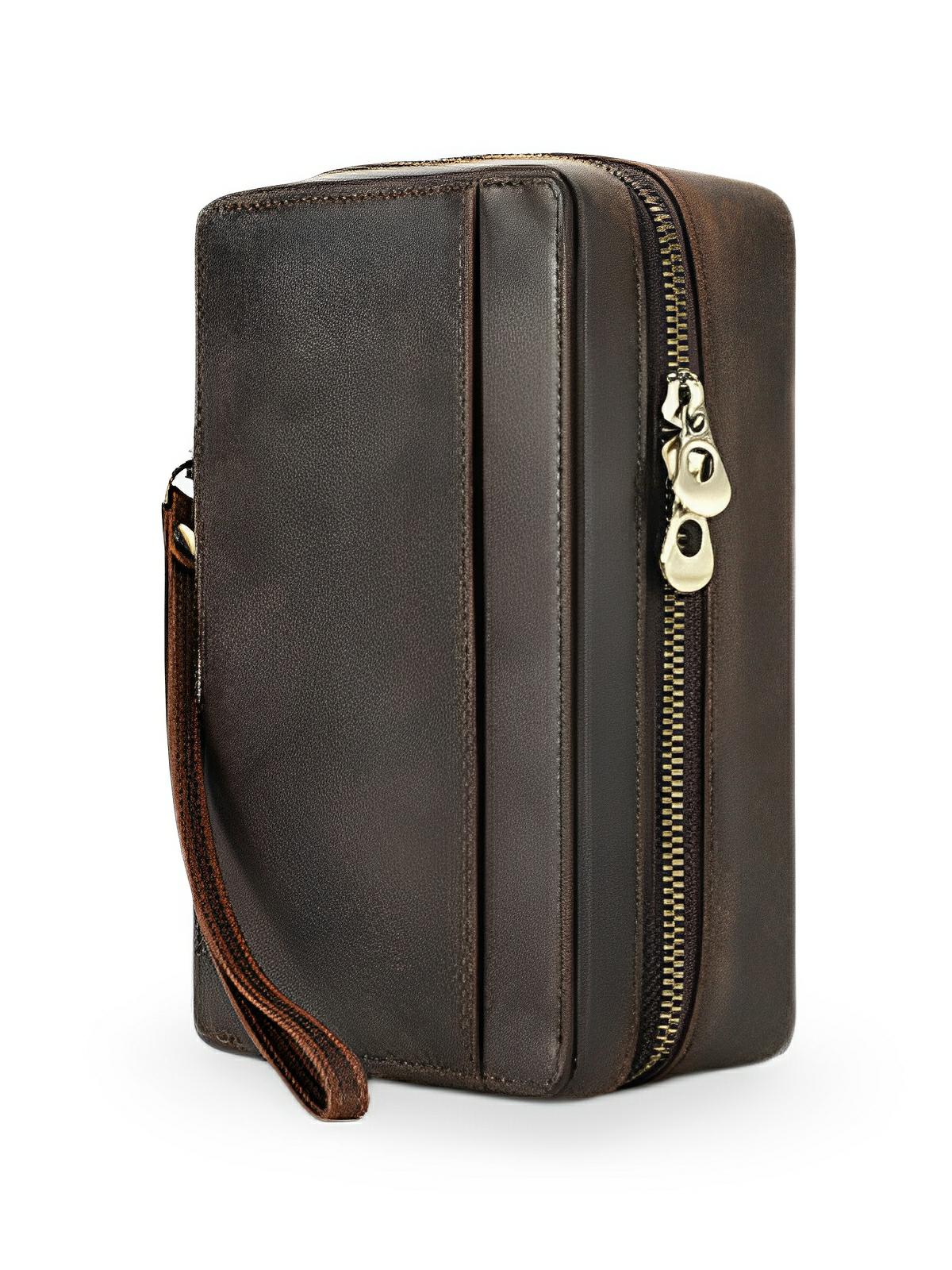 Cave à cigares, en cuir, vintage et adapté au transport, modèle Tiberius - Coffret - Café
