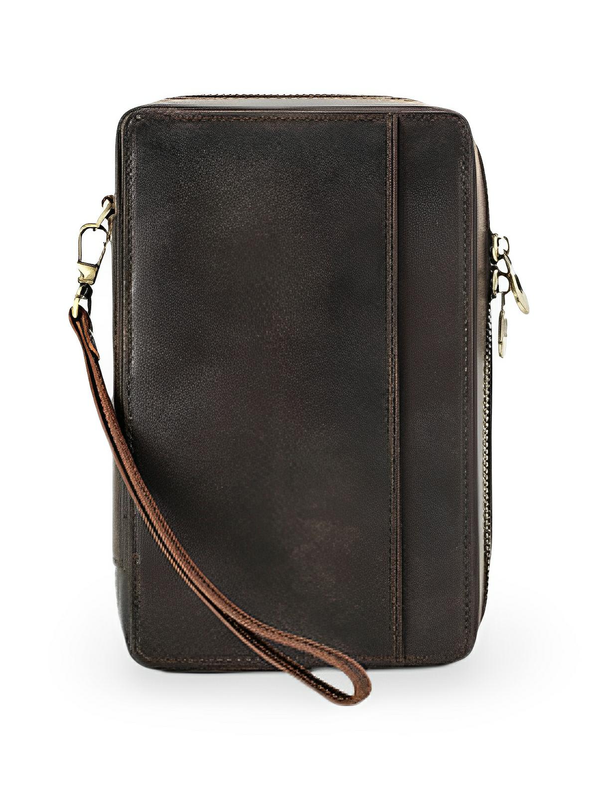 Cave à cigares, en cuir, vintage et adapté au transport, modèle Tiberius - Coffret - Café