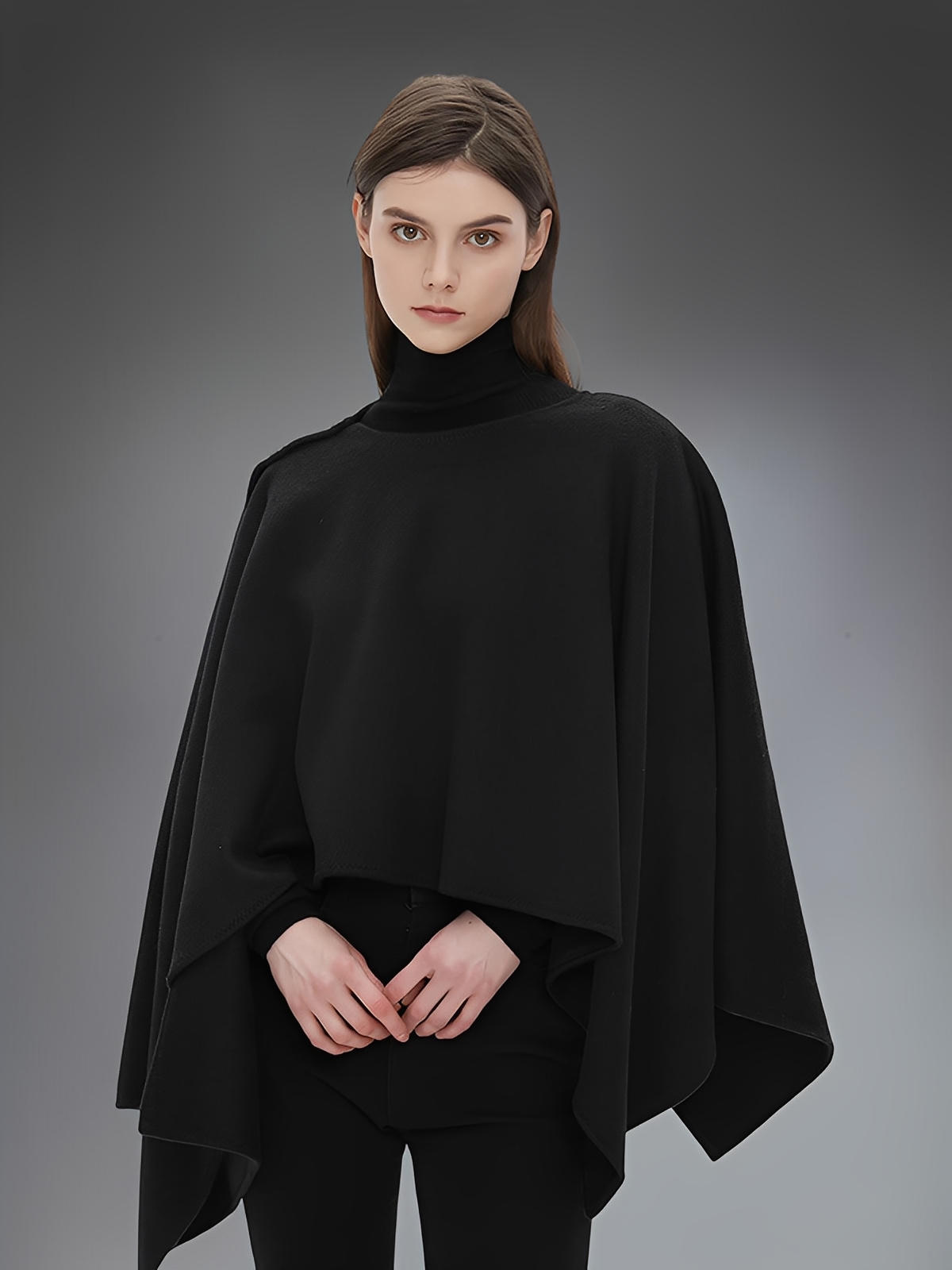 Châle à boutons, cape fluide, poncho doux, châle chaud femme, couvre - épaules hiver, châle élégant noir blanc, modèle Sandrine - Châle - Noir