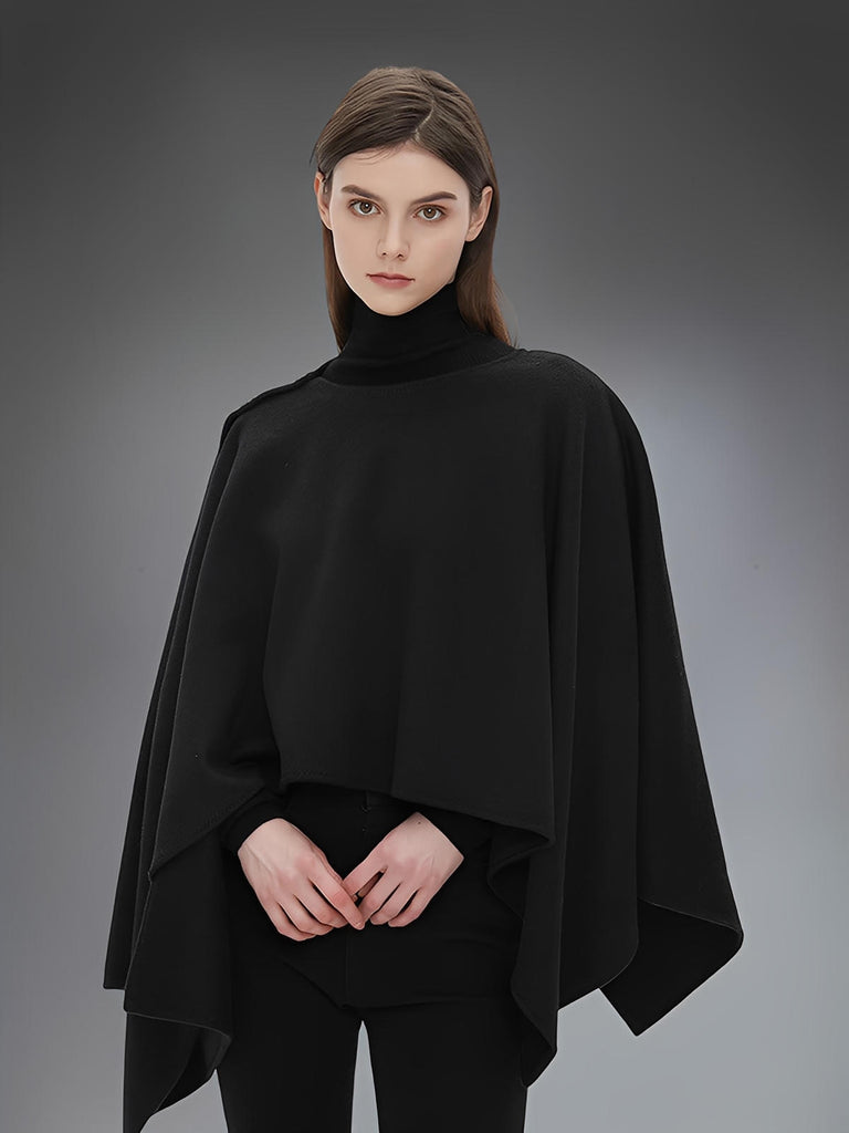 Châle à boutons, cape fluide, poncho doux, châle chaud femme, couvre - épaules hiver, châle élégant noir blanc, modèle Sandrine - Châle - Noir