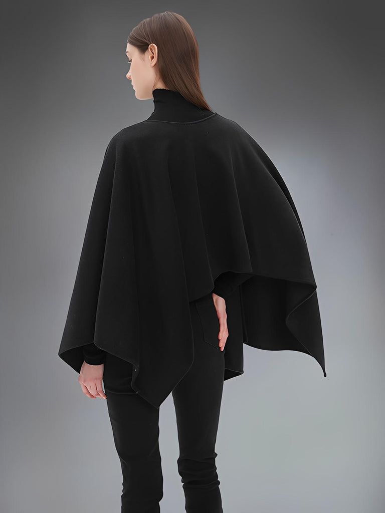 Châle à boutons, cape fluide, poncho doux, châle chaud femme, couvre - épaules hiver, châle élégant noir blanc, modèle Sandrine - Châle - Noir