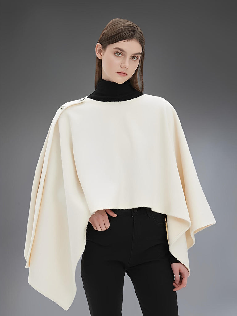 Châle à boutons, cape fluide, poncho doux, châle chaud femme, couvre - épaules hiver, châle élégant noir blanc, modèle Sandrine - Châle - Blanc