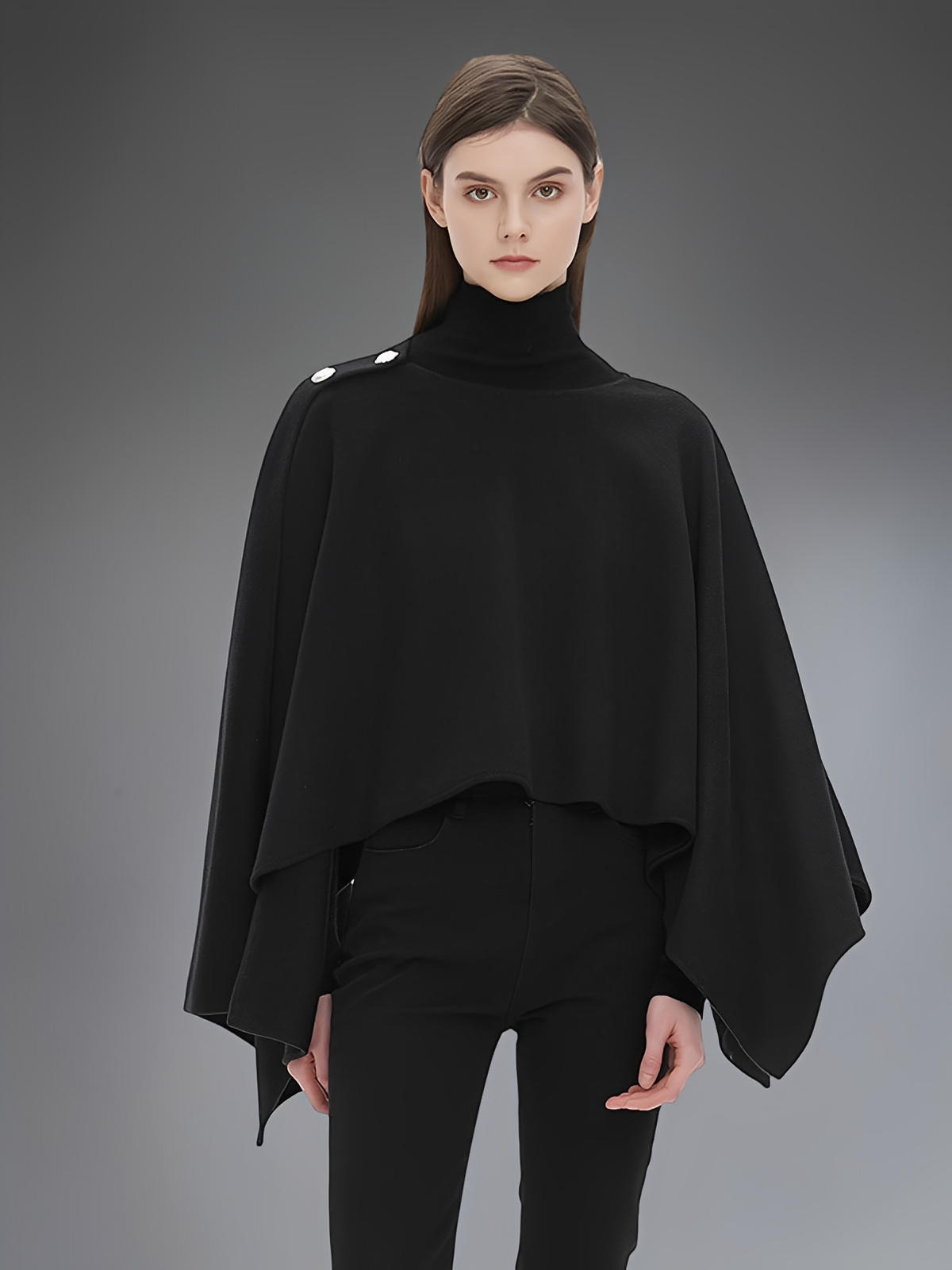 Châle à boutons, cape fluide, poncho doux, châle chaud femme, couvre - épaules hiver, châle élégant noir blanc, modèle Sandrine - Châle - Noir