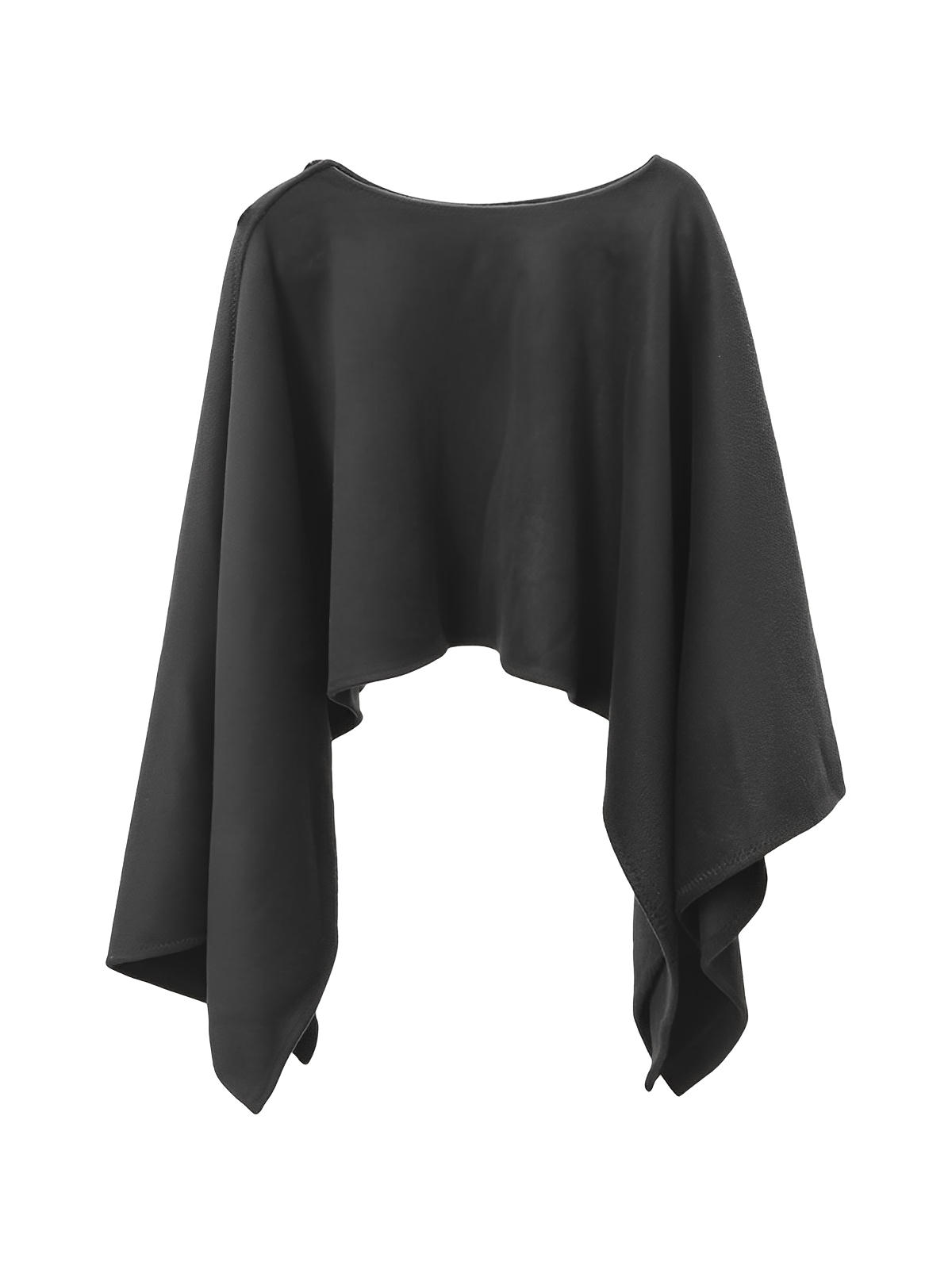 Châle à boutons, cape fluide, poncho doux, châle chaud femme, couvre - épaules hiver, châle élégant noir blanc, modèle Sandrine - Châle - Noir