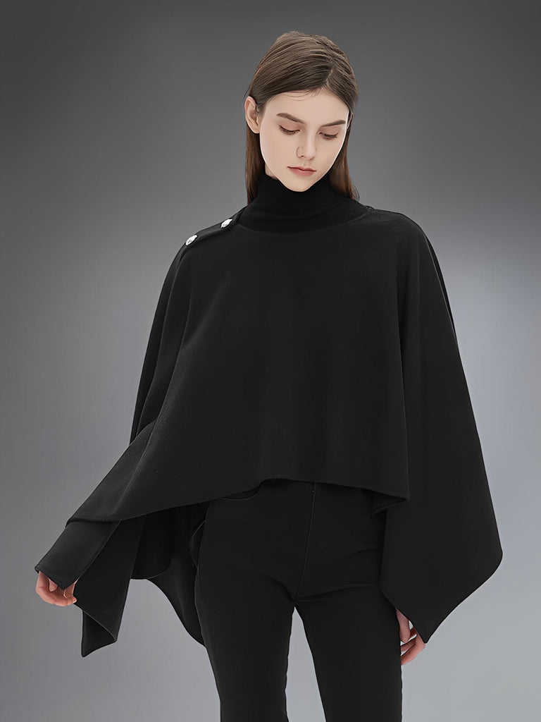 Châle à boutons, cape fluide, poncho doux, châle chaud femme, couvre - épaules hiver, châle élégant noir blanc, modèle Sandrine - Châle - Noir