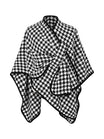 Châle à carreaux pied-de-poule noir et blanc, cape chaude à bouton, poncho hivernal doux, couverture épaissie femme, accessoire mode automne hiver, modèle Izine