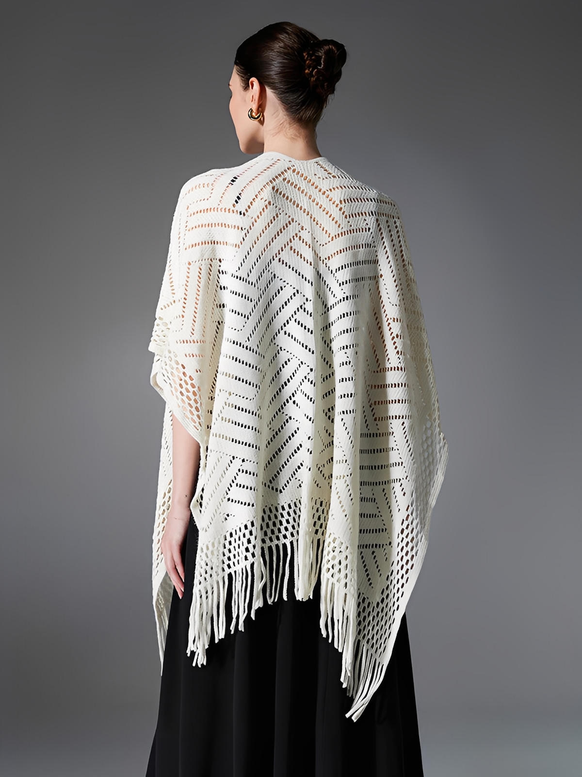 Châle ajouré à franges, maille fine légère, châle rectangulaire femme, châle tricoté printemps automne, accessoire mode doux, modèle Jayne