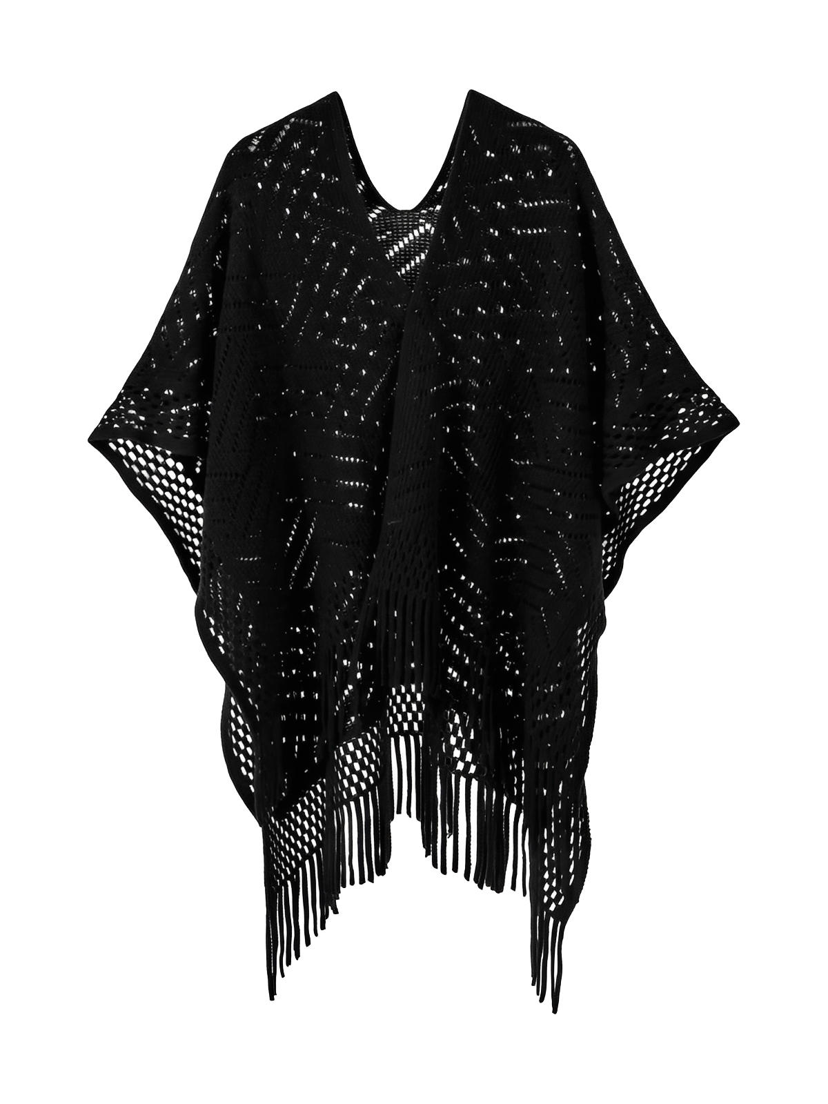 Châle ajouré à franges, maille fine légère, châle rectangulaire femme, châle tricoté printemps automne, accessoire mode doux, modèle Jayne