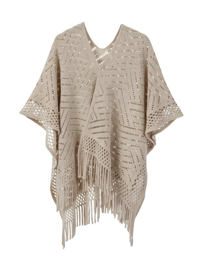 Châle ajouré à franges, maille fine légère, châle rectangulaire femme, châle tricoté printemps automne, accessoire mode doux, modèle Jayne