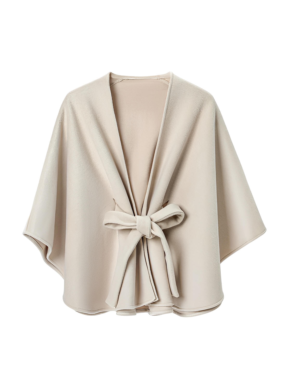 Châle cape double face, laine synthétique douce, ceinture ajustable, couleur beige, style moderne, confort chaud, tenue automne hiver, modèle Marilou - Châle - Beige