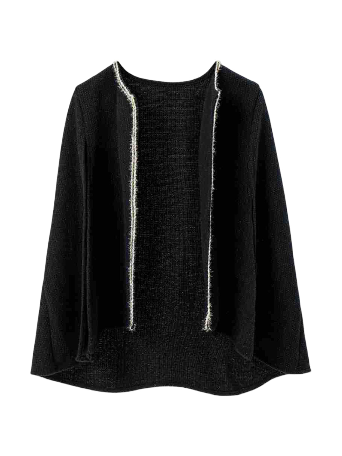 Châle cape noire femme, tissu texturé, bordure dorée, coupe fluide, style européen, chaud et raffiné, idéal automne hiver, modèle Thelma - Châle - Noir