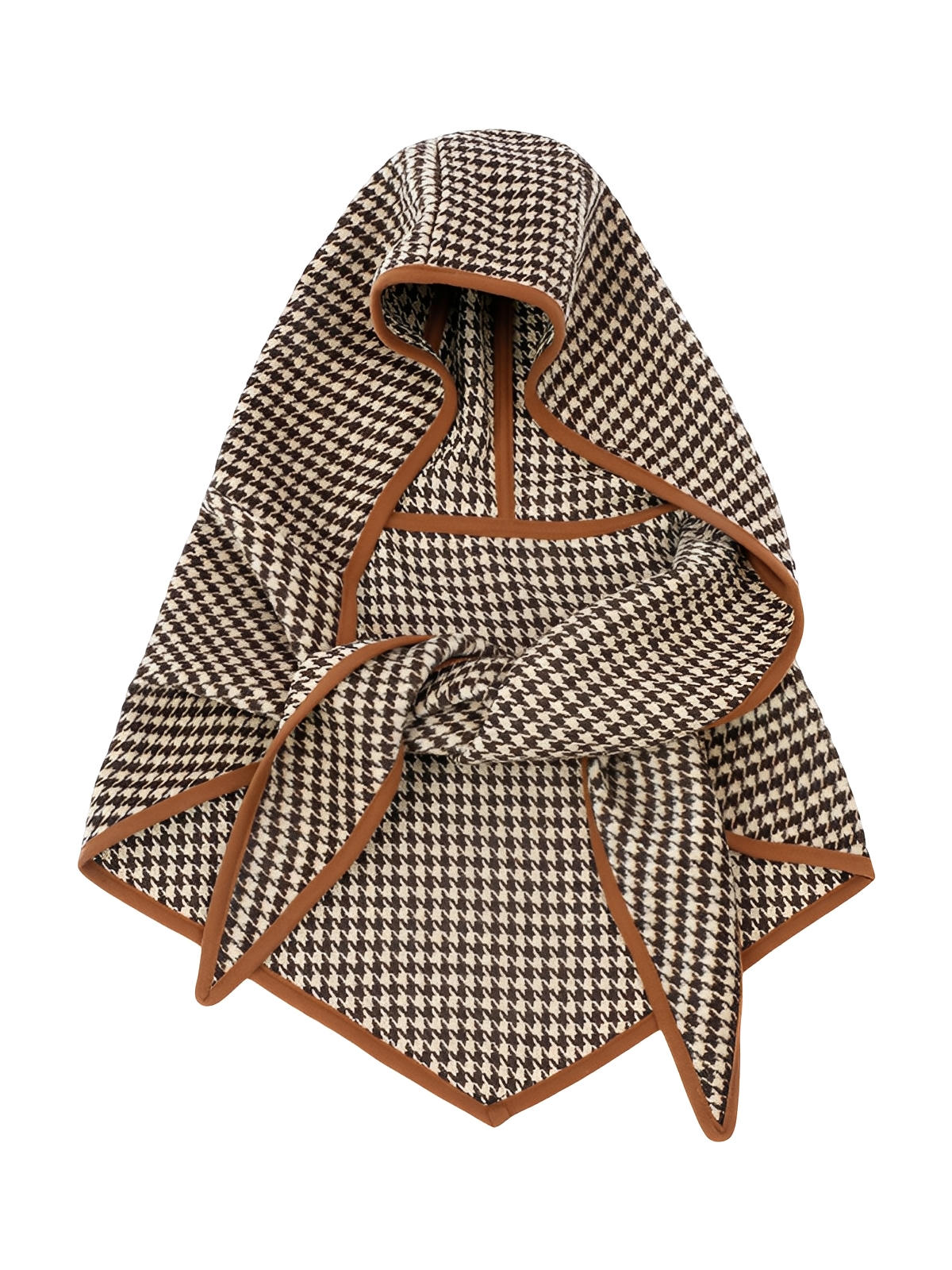Châle capuche pied - de - poule, châle chaud hiver femme, écharpe capuche marron, foulard doux à carreaux, accessoire mode hiver, modèle Hirdane - Châle - Marron