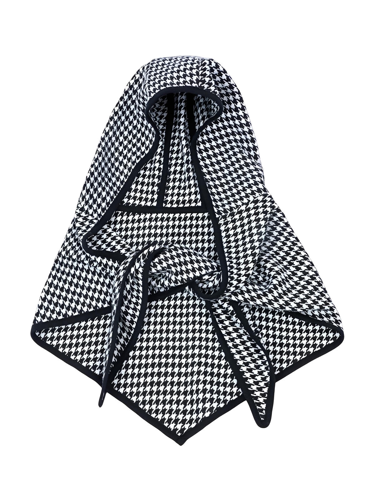 Châle capuche pied - de - poule, châle chaud hiver femme, écharpe capuche marron, foulard doux à carreaux, accessoire mode hiver, modèle Hirdane - Châle - Noir
