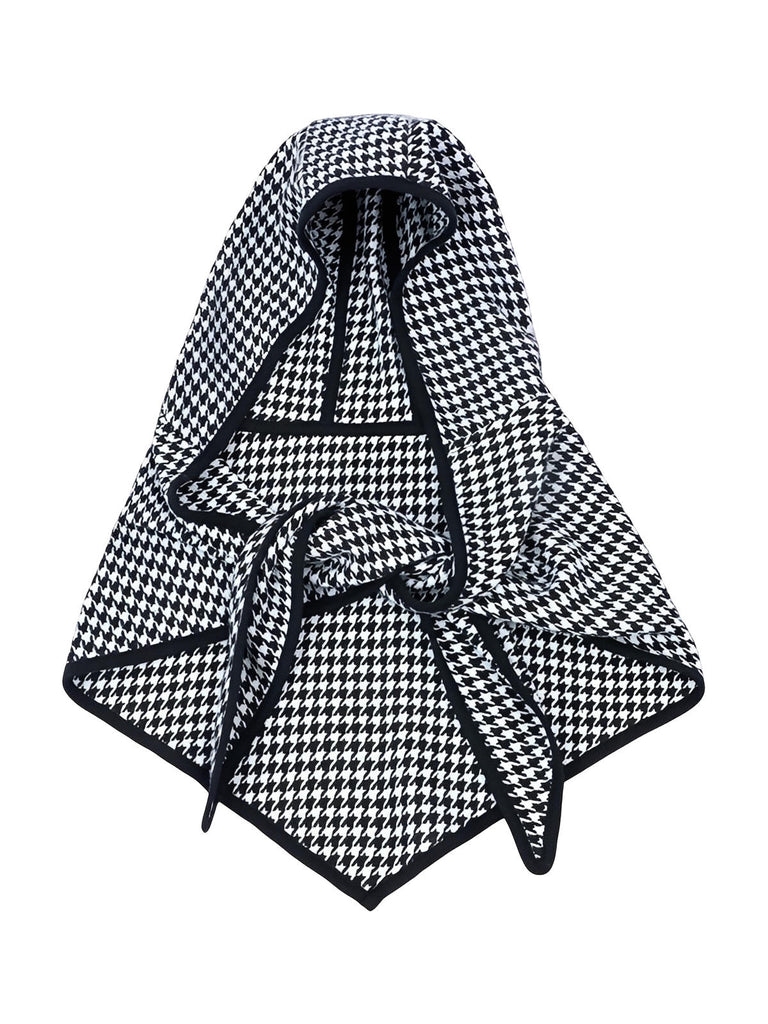 Châle capuche pied - de - poule, châle chaud hiver femme, écharpe capuche marron, foulard doux à carreaux, accessoire mode hiver, modèle Hirdane - Châle - Noir