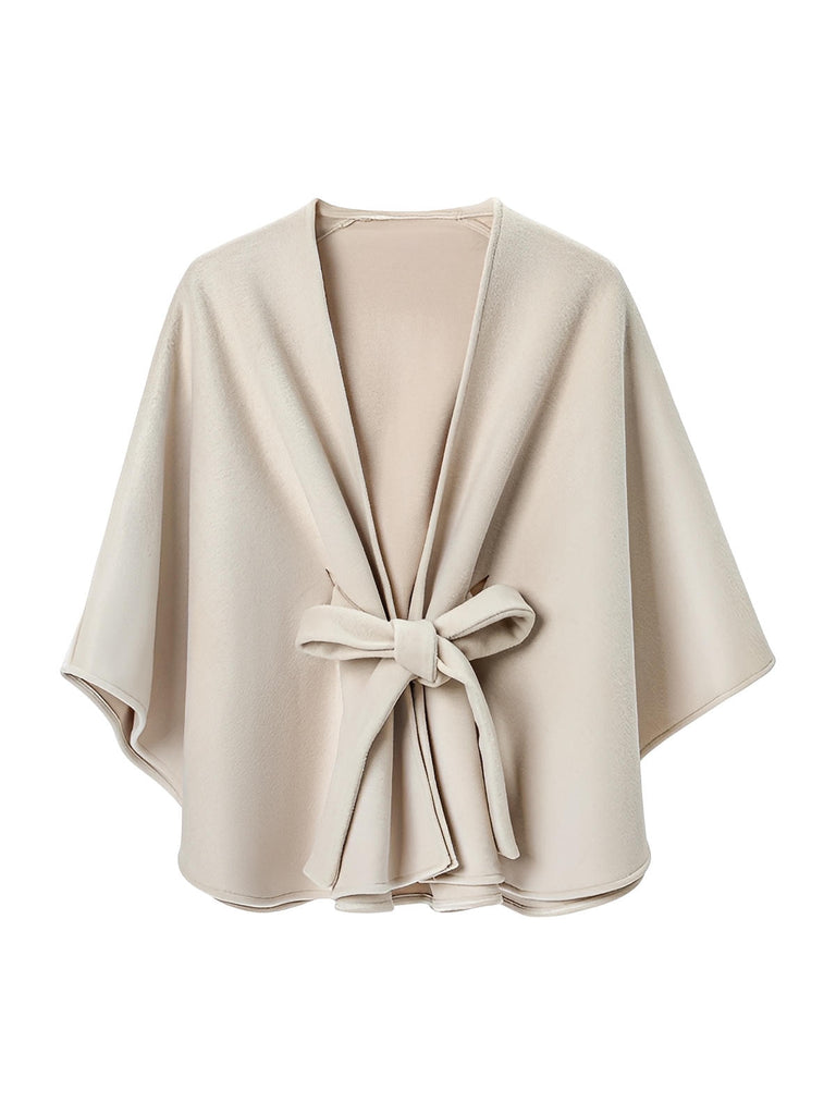 Châle double face chic, cape ceinturée, poncho femme hiver, châle chaud, manteau léger, modèle Kora - Châle - Beige