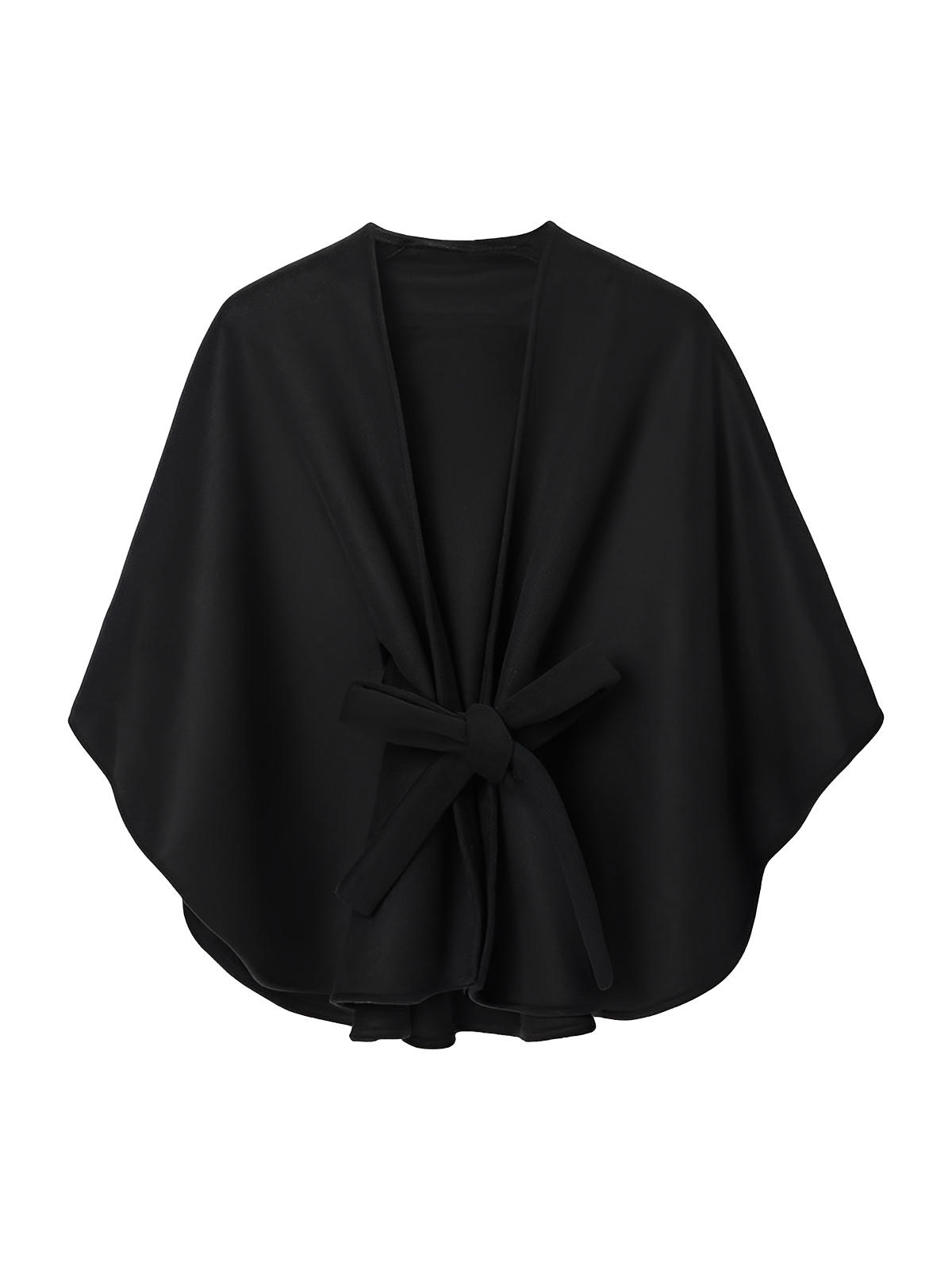 Châle double face chic, cape ceinturée, poncho femme hiver, châle chaud, manteau léger, modèle Kora - Châle - Noir