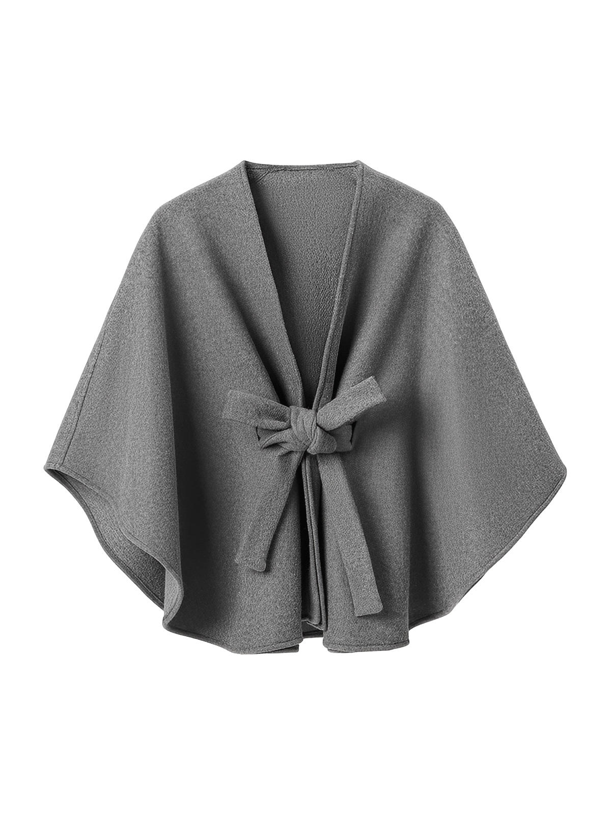 Châle double face chic, cape ceinturée, poncho femme hiver, châle chaud, manteau léger, modèle Kora - Châle - Gris