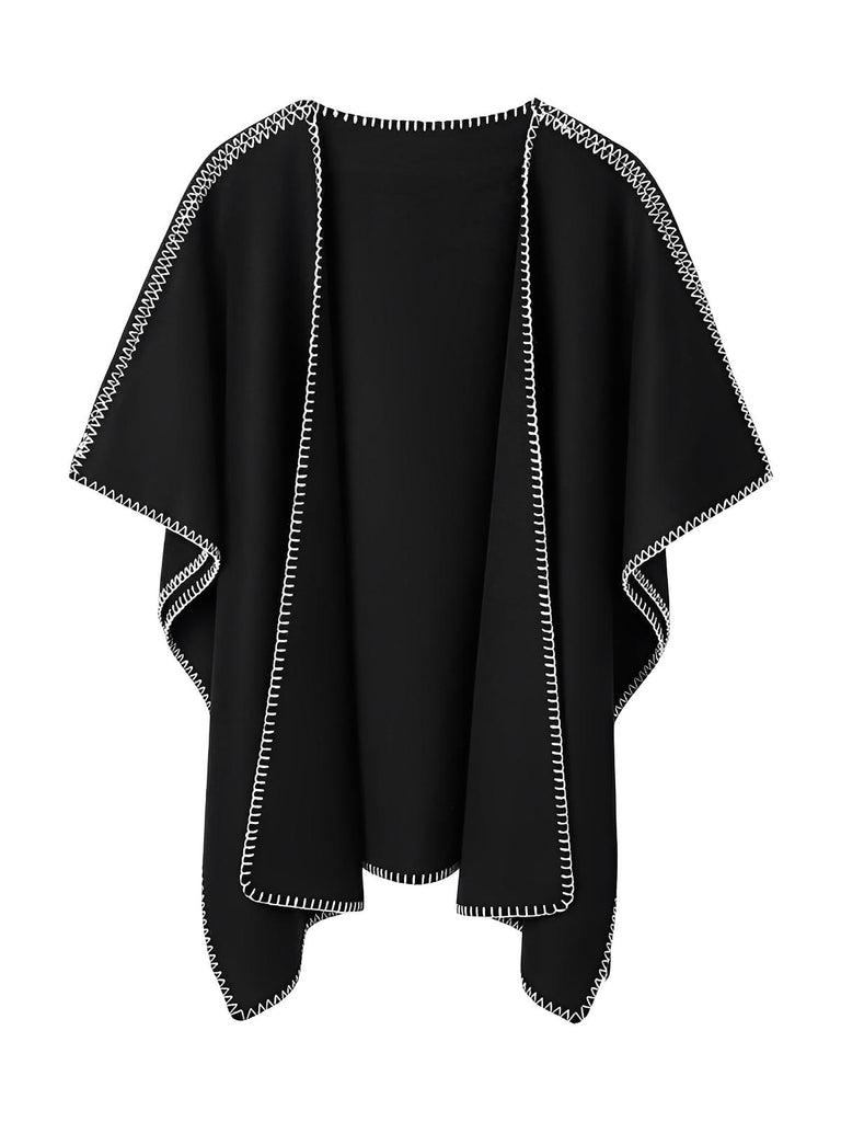 Châle double face, finition bord contrasté, toucher doux, chaud et confortable, style européen moderne, modèle Ertine - Châle - Noir