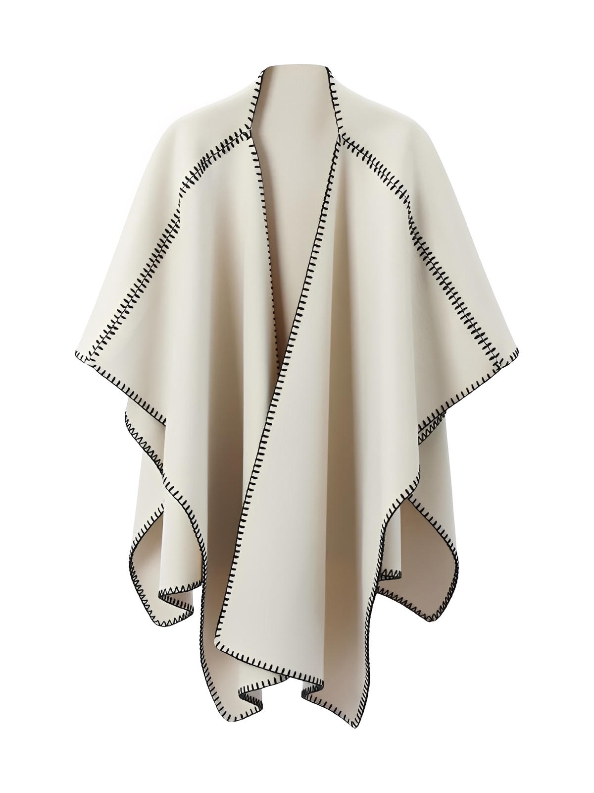 Châle double face, finition bord contrasté, toucher doux, chaud et confortable, style européen moderne, modèle Ertine - Châle - Beige
