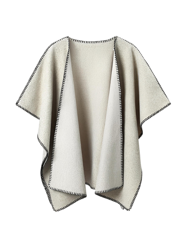 Châle double face, finition bord contrasté, toucher doux, chaud et confortable, style européen moderne, modèle Ertine - Châle - Gris