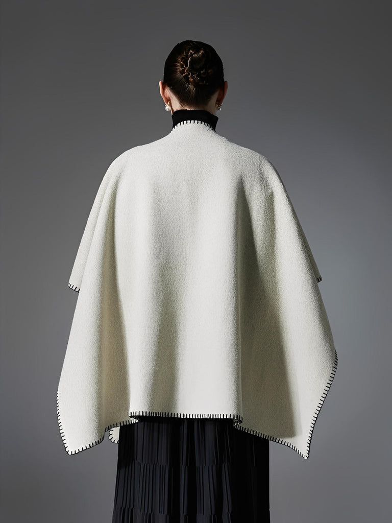 Châle double face, finition bord contrasté, toucher doux, chaud et confortable, style européen moderne, modèle Ertine - Châle - Beige