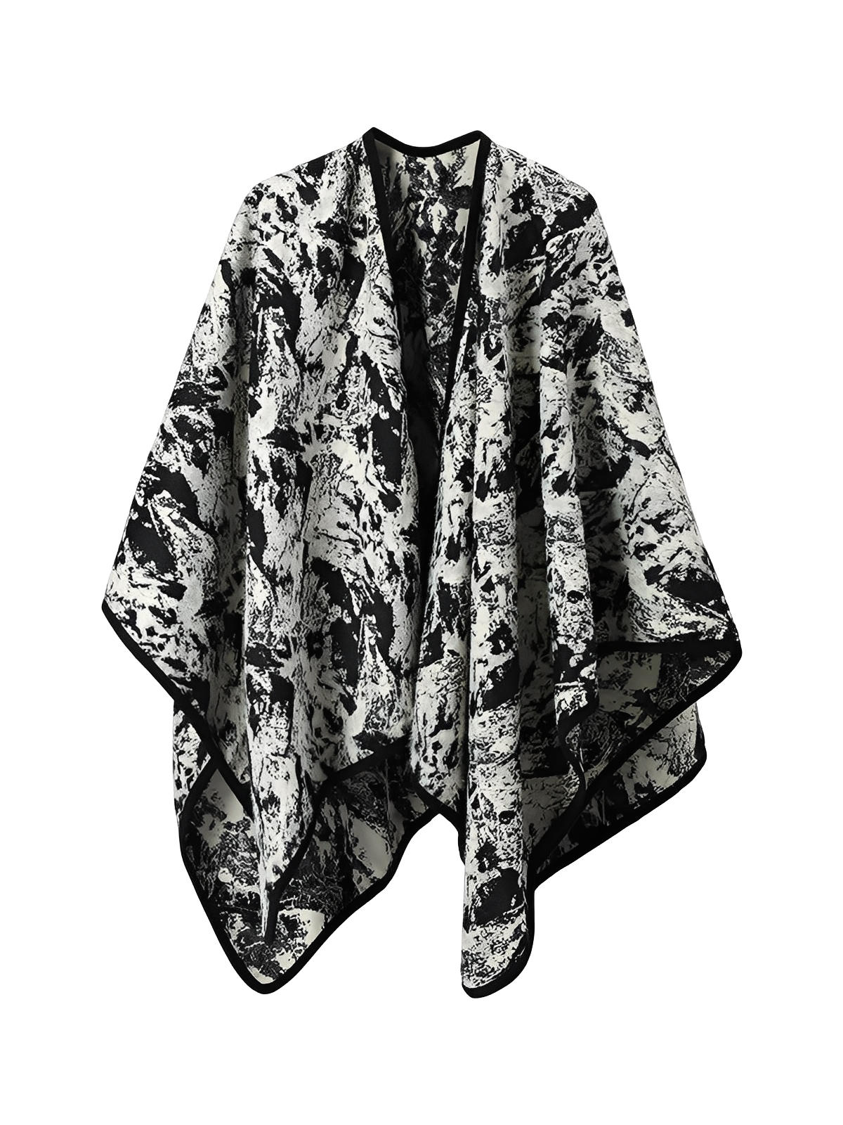Châle femme, cape ample, imprimé abstrait noir et blanc, effet peinture à l’encre, toucher doux, grande taille chaude, style moderne, modèle Loumie - Châle - Blanc et noir
