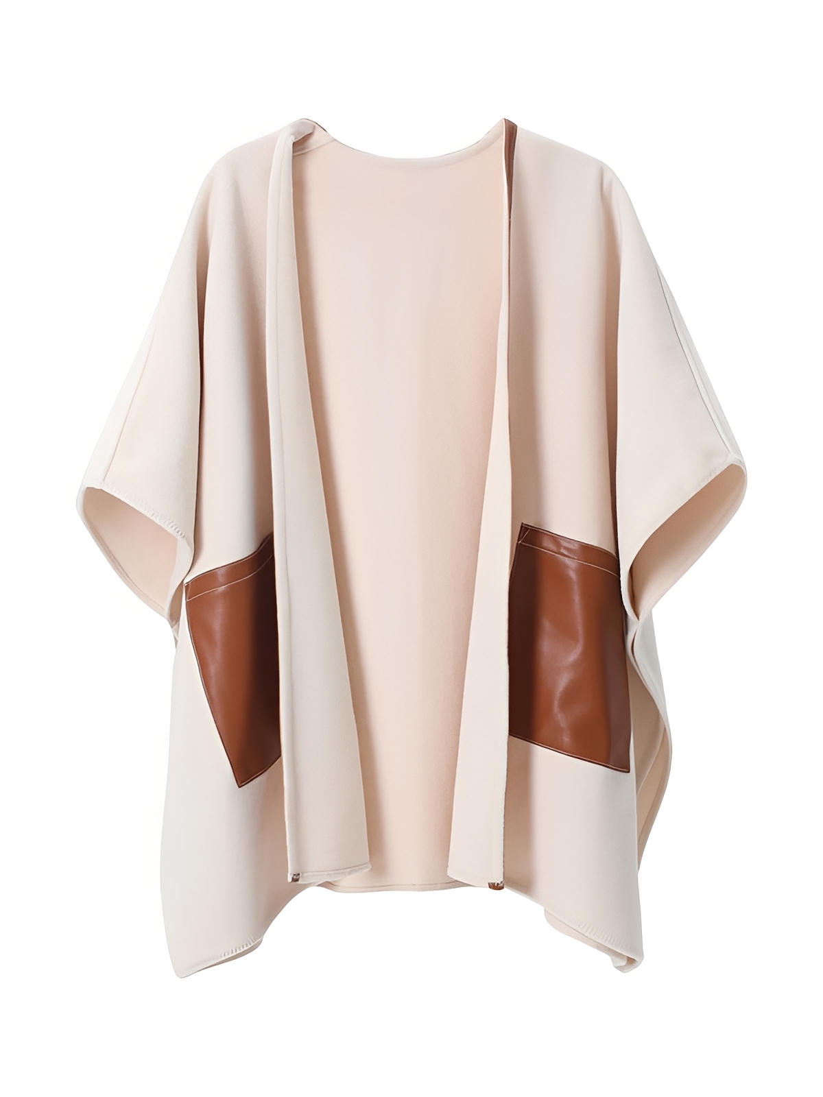 Châle femme, cape mi - saison, châle à poches simili, poncho chaud, manteau sans manches, cape beige chic, châle automne hiver, poncho oversize, châle doux, cape ample, modèle Tarisse - Châle - Beige