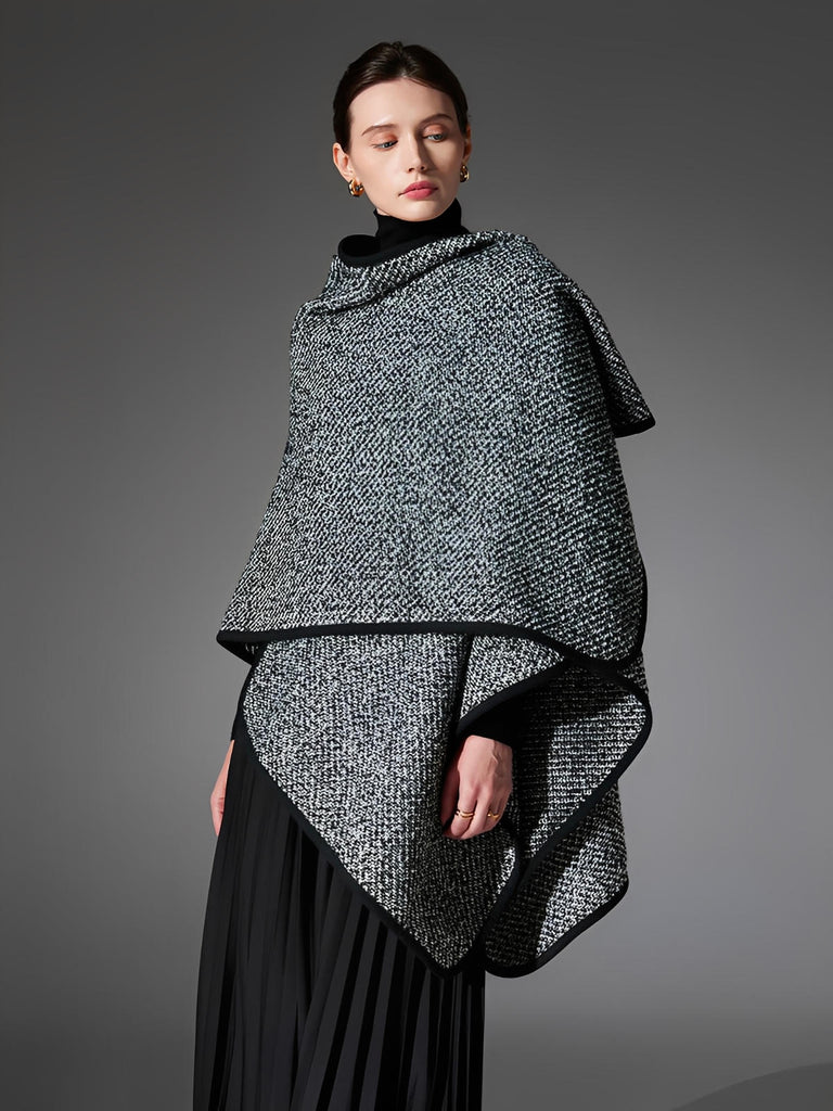 Châle femme hiver, châle noir et blanc, grand châle chaud, poncho laine mélangée, cape douce, châle mode automne hiver, modèle Closia - Châle - Gris