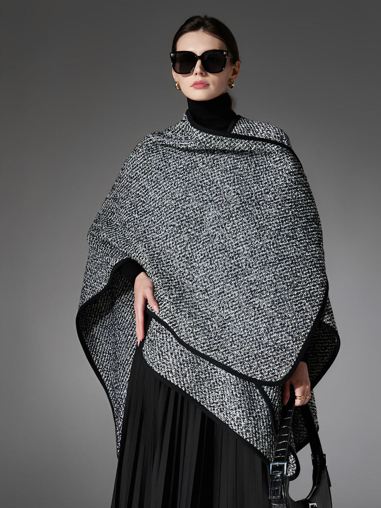 Châle femme hiver, châle noir et blanc, grand châle chaud, poncho laine mélangée, cape douce, châle mode automne hiver, modèle Closia - Châle - Gris