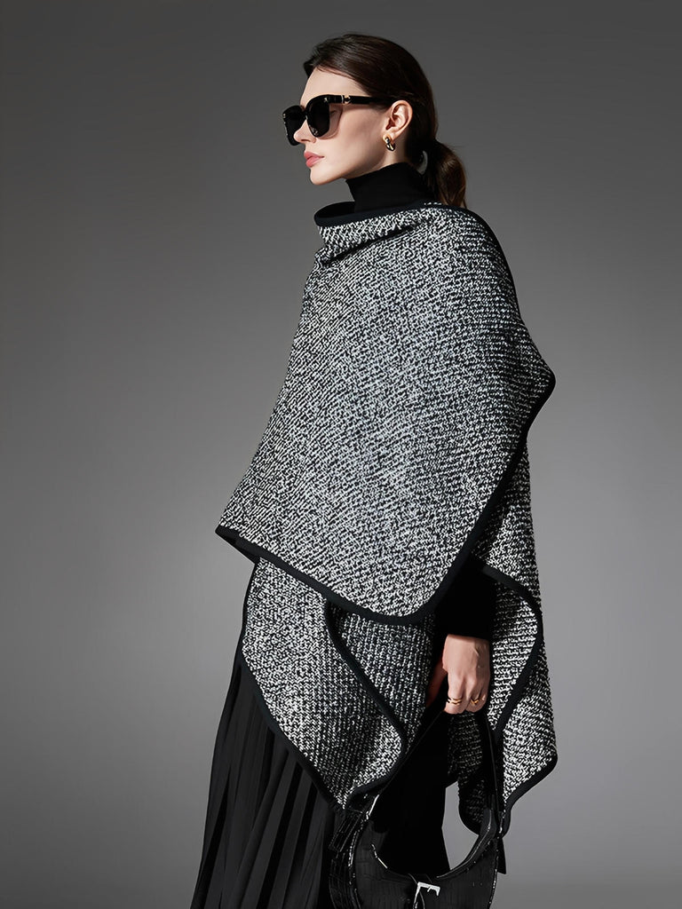 Châle femme hiver, châle noir et blanc, grand châle chaud, poncho laine mélangée, cape douce, châle mode automne hiver, modèle Closia - Châle - Gris