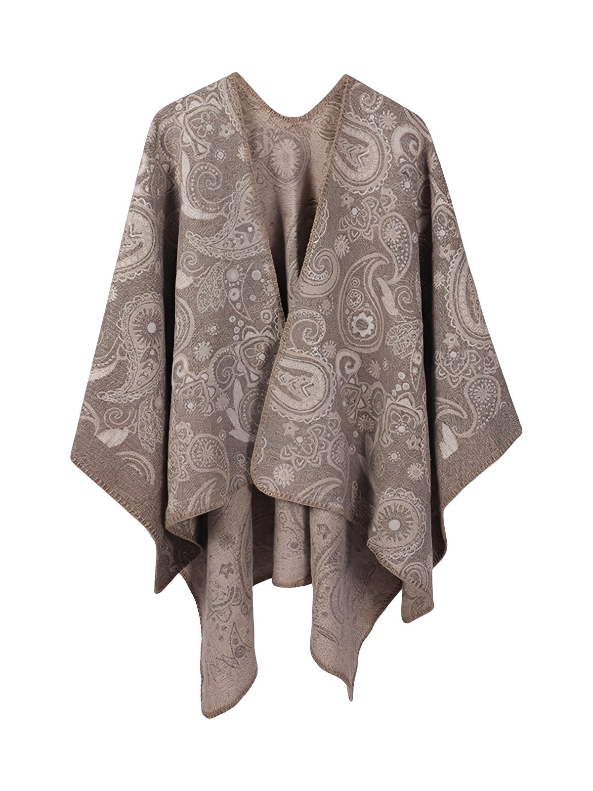 Châle femme laine et acrylique, châle à motifs cachemire, grand châle doux et chaud, poncho léger, châle d’hiver confortable, modèle Yina - Châle - Taupe