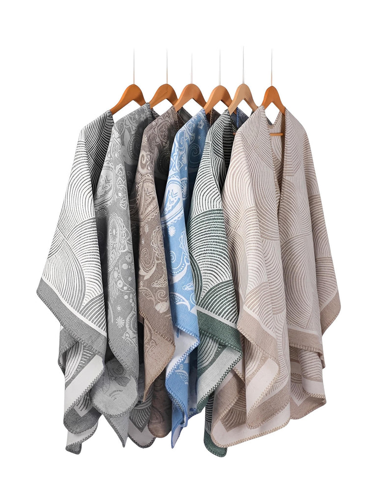 Châle femme laine et acrylique, châle à motifs cachemire, grand châle doux et chaud, poncho léger, châle d’hiver confortable, modèle Yina - Châle - Gris