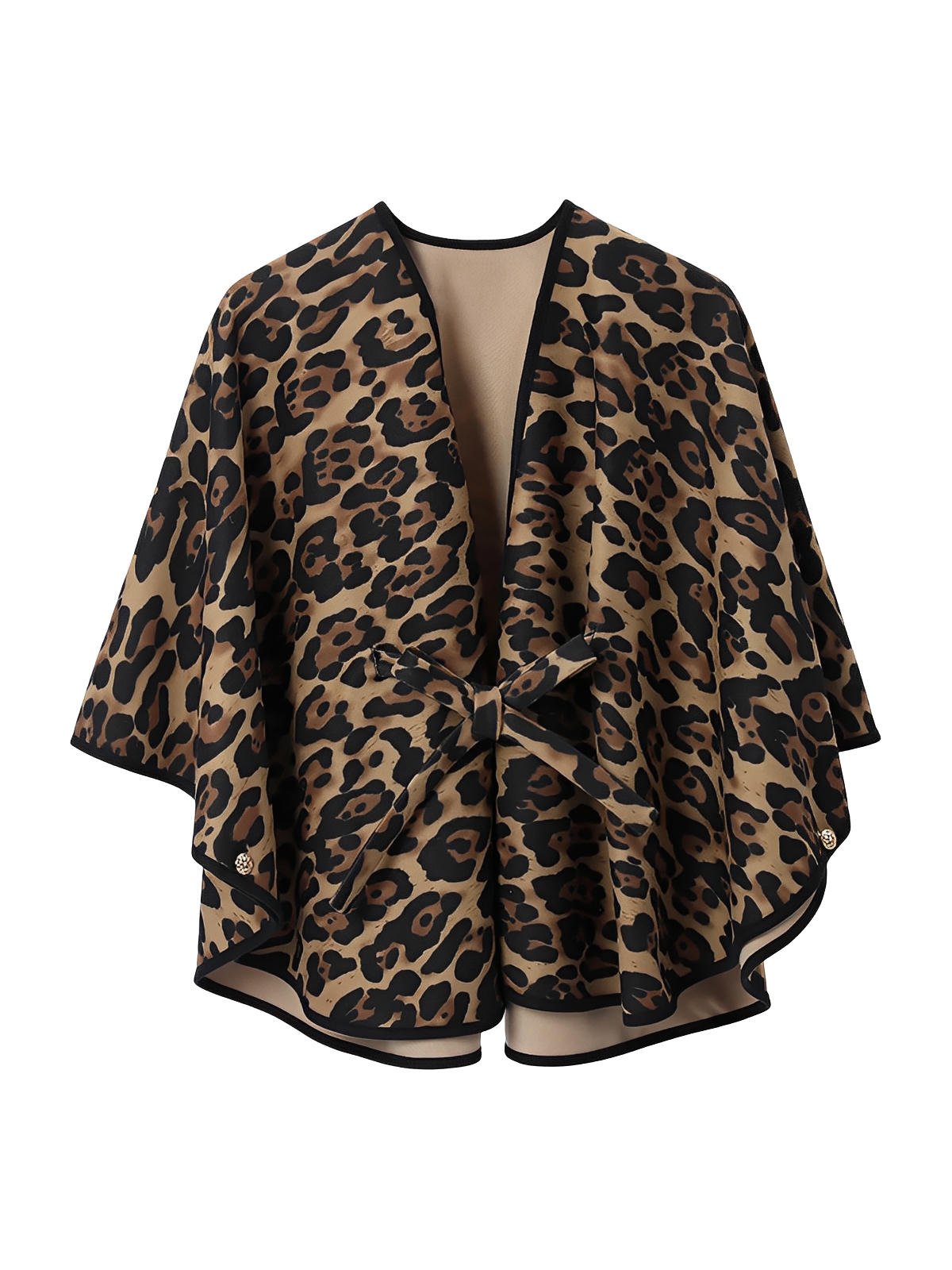 Châle femme léopard, cape ceinturée, poncho chaud automne hiver, châle doux imprimé animal, châle large confortable, manteau léger femme, modèle Rounie - Châle - Camel