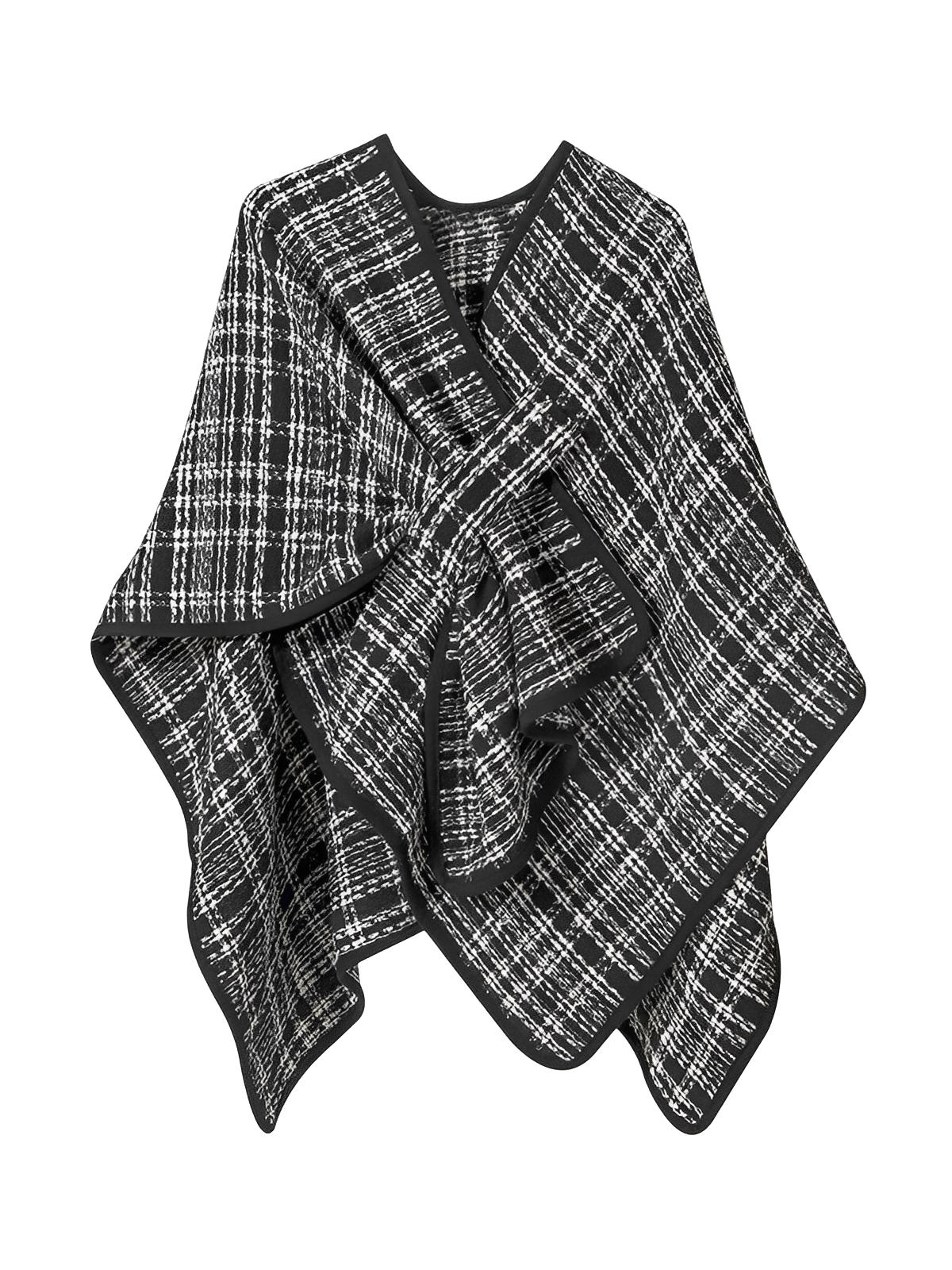 Châle femme noir blanc, plaid moderne, grand châle chaud, accessoire hiver, cape enveloppante, style européen, modèle Wenda
