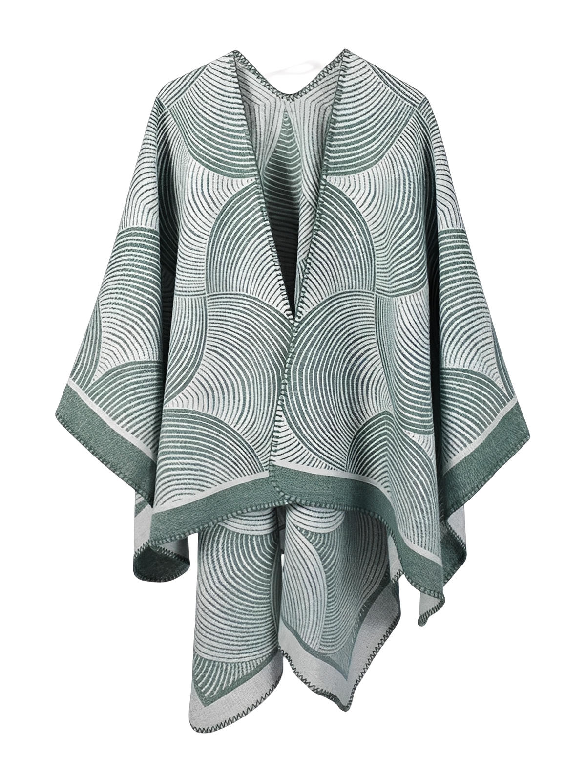 Châle géométrique laine, cape chaude femme, poncho doux gris, châle grand format hiver, couverture épaules design moderne, modèle Tija - Châle - Vert