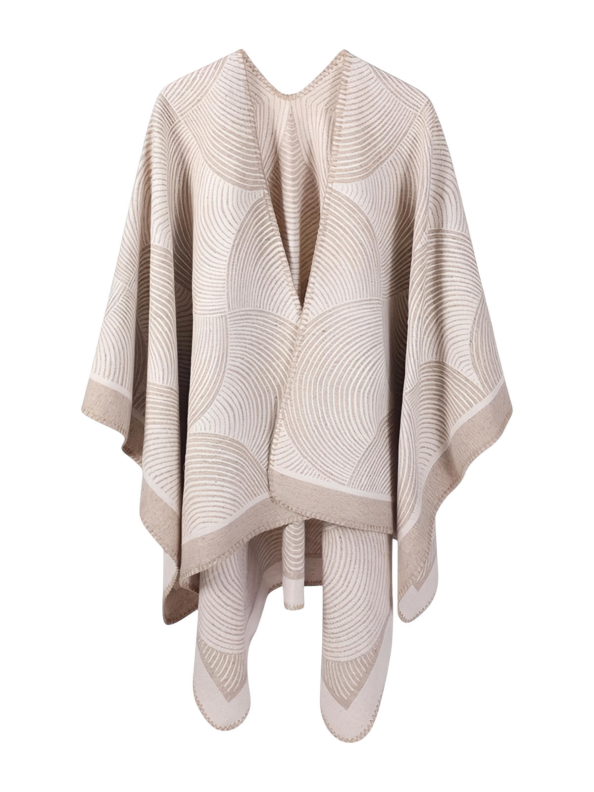 Châle géométrique laine, cape chaude femme, poncho doux gris, châle grand format hiver, couverture épaules design moderne, modèle Tija - Châle - Taupe