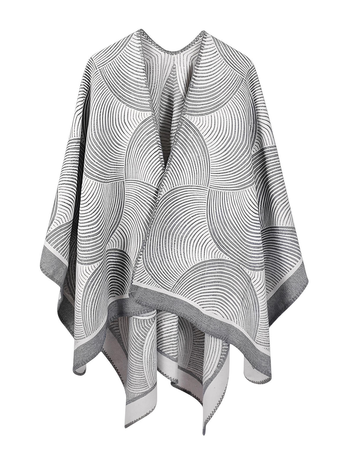 Châle géométrique laine, cape chaude femme, poncho doux gris, châle grand format hiver, couverture épaules design moderne, modèle Tija - Châle - Gris