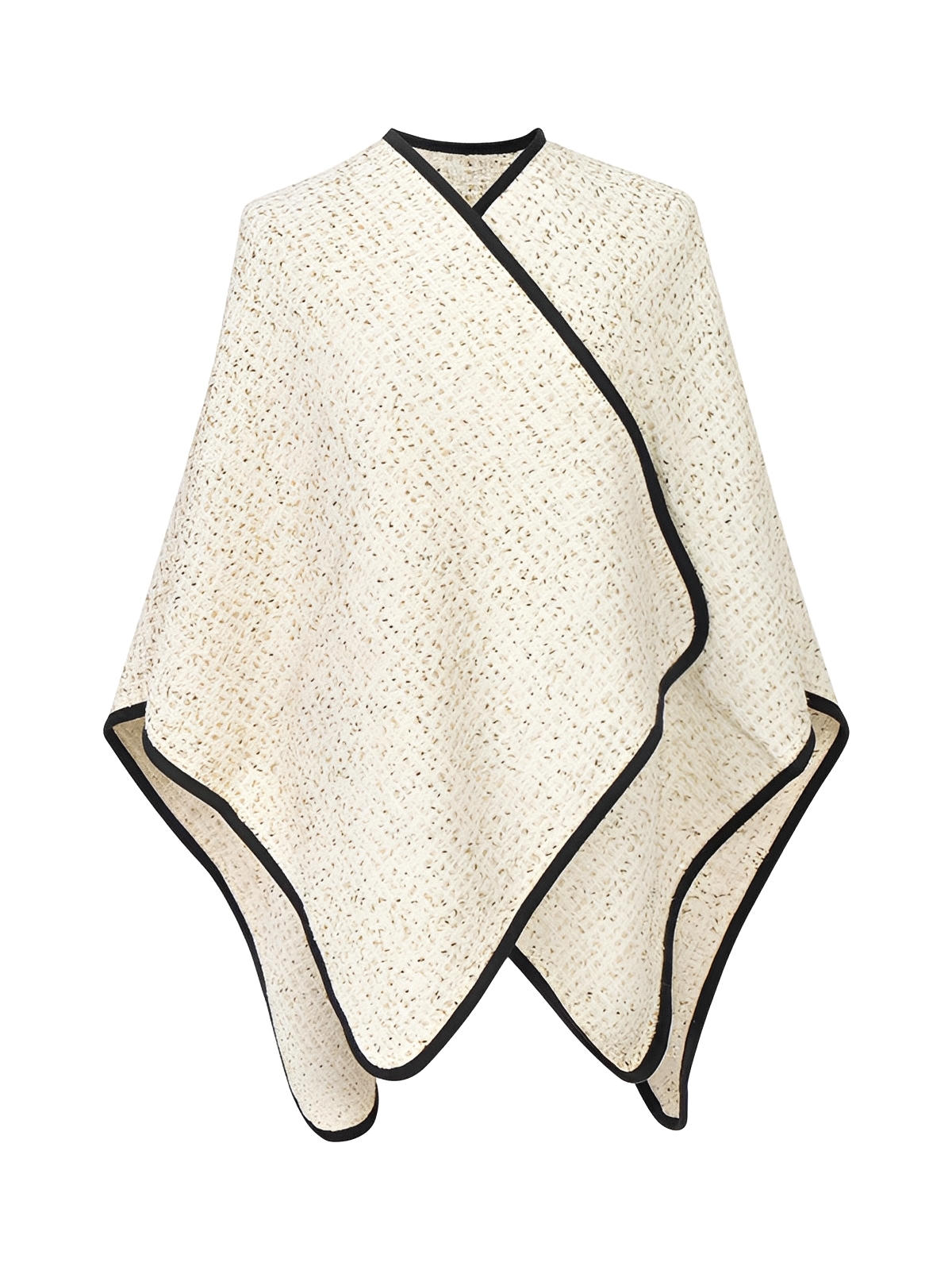 Châle laine doré, cape chaude femme, poncho chic hiver, grand châle rectangulaire, châle beige bordure noire, couverture d'épaule chaude, modèle Busha