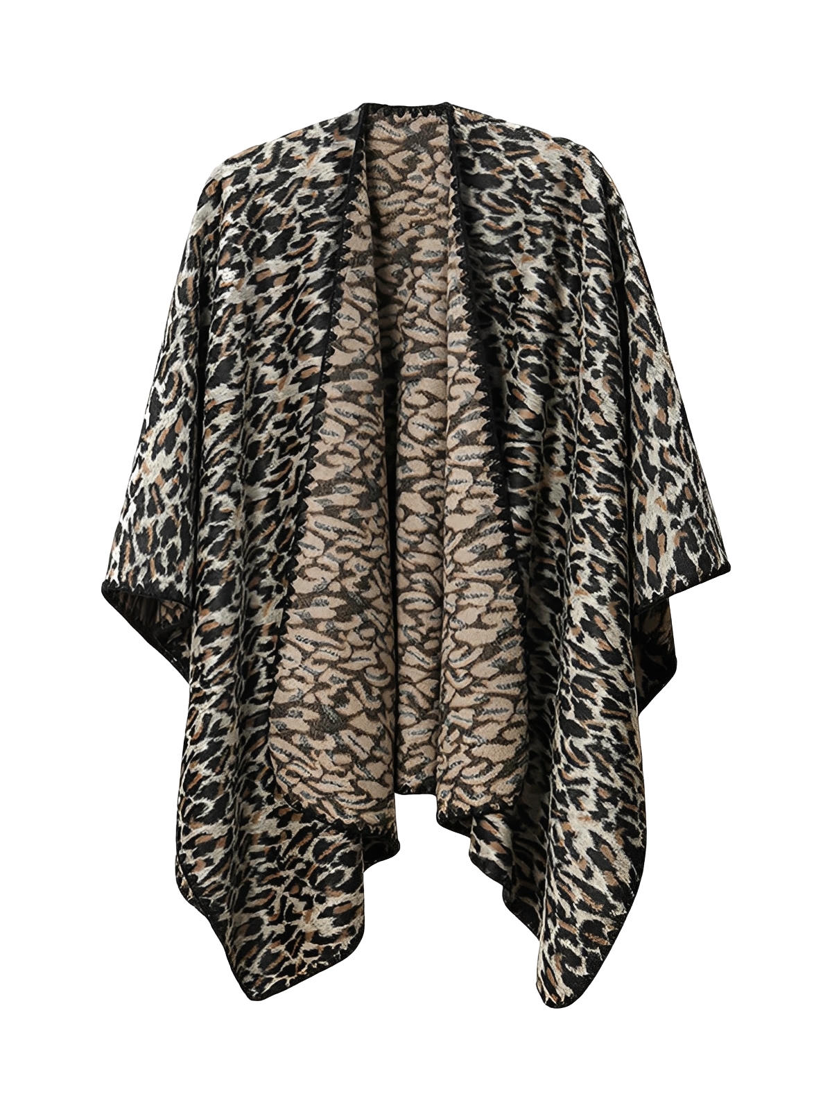 Châle léopard, châle femme hiver, poncho chaud, cape à motif animal, châle doux et enveloppant, modèle Gastine - Châle - Beige