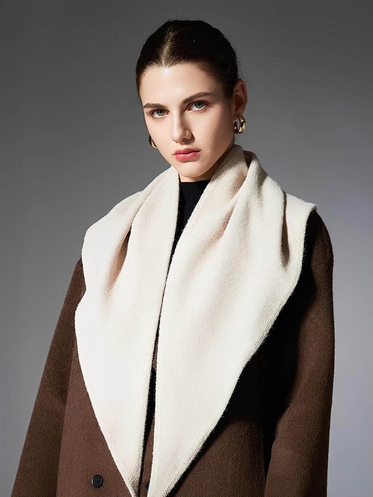 Châle triangle uni femme, écharpe douce hiver, châle chaud épaule, foulard grand format, accessoire mode minimaliste, modèle Azena - Châle - Blanc