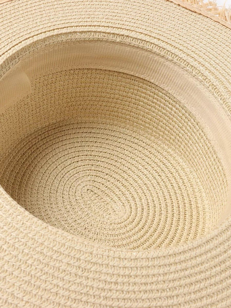 Chapeau de paille femme, capeline large, ruban noué, protection solaire, idéal plage été, modèle Lola - Chapeau de paille - Blanc crème