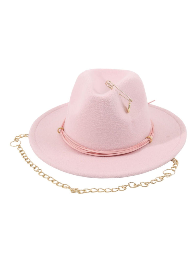 Chapeau feutre femme, chapeau large bord, accessoire mode automne, feutre doux confortable, avec bijou broche doré, modèle Murize - Chapeau de paille - Rose