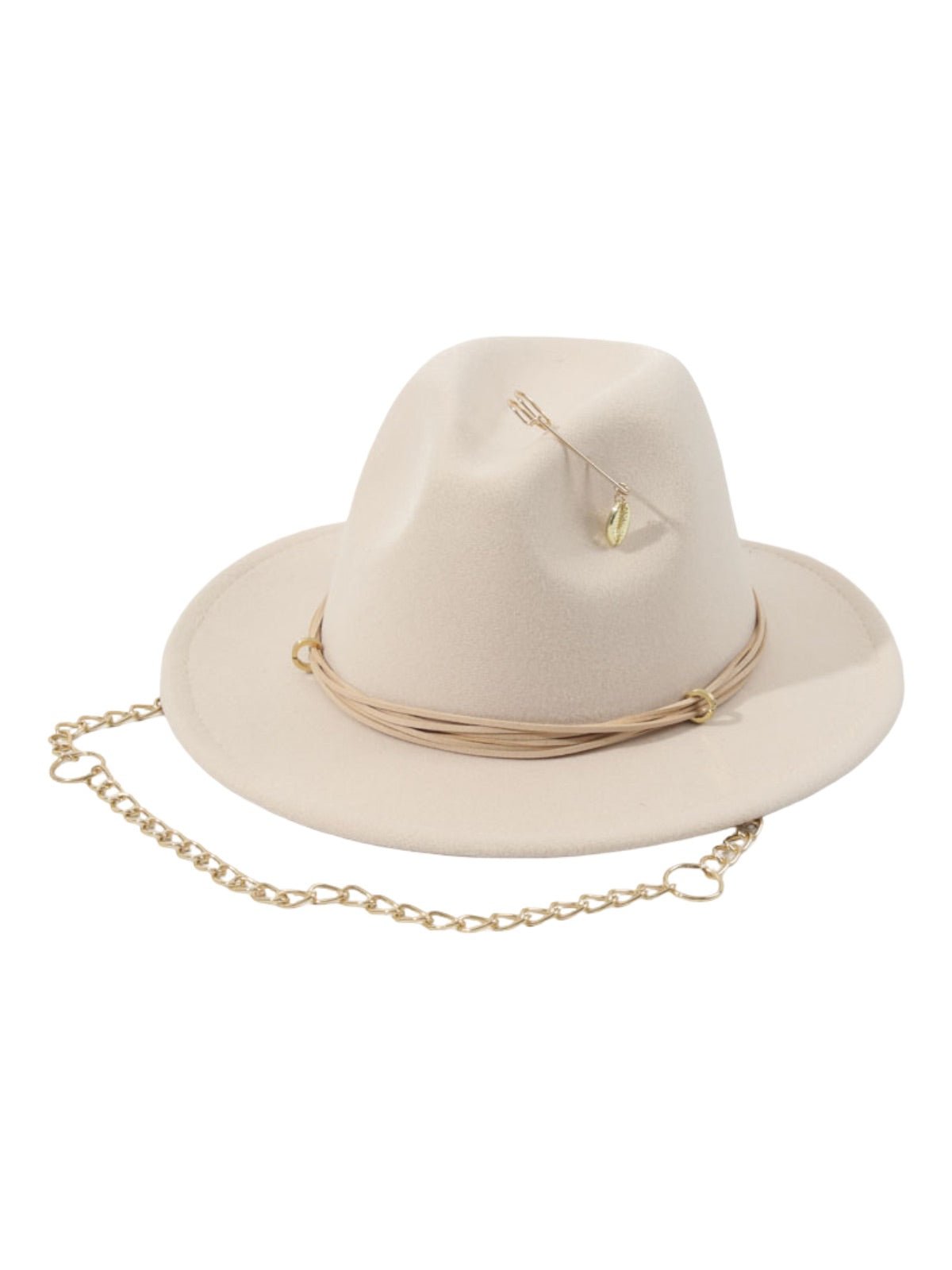 Chapeau feutre femme, chapeau large bord, accessoire mode automne, feutre doux confortable, avec bijou broche doré, modèle Murize - Chapeau de paille - Beige